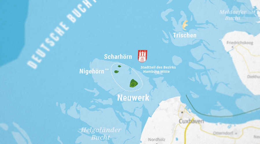 Friesische Inseln Karte - Inseln die zum Stadtteil Hamburg-Mitte gehören