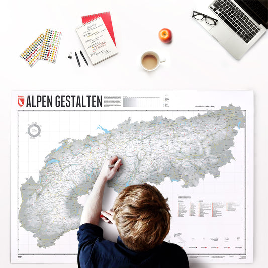 Detailansicht: Alpen Gestalten als Wandkarte