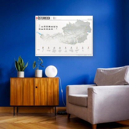 Österreich Karte als Wandkarte an einer Wand hängend