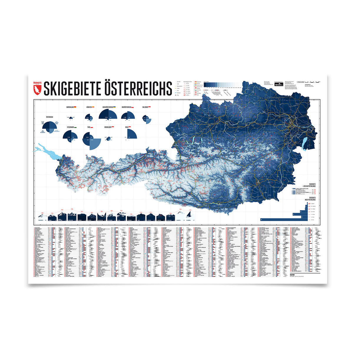 Skigebiete Österreichs – illustrierte Wandkarte von Marmota Maps