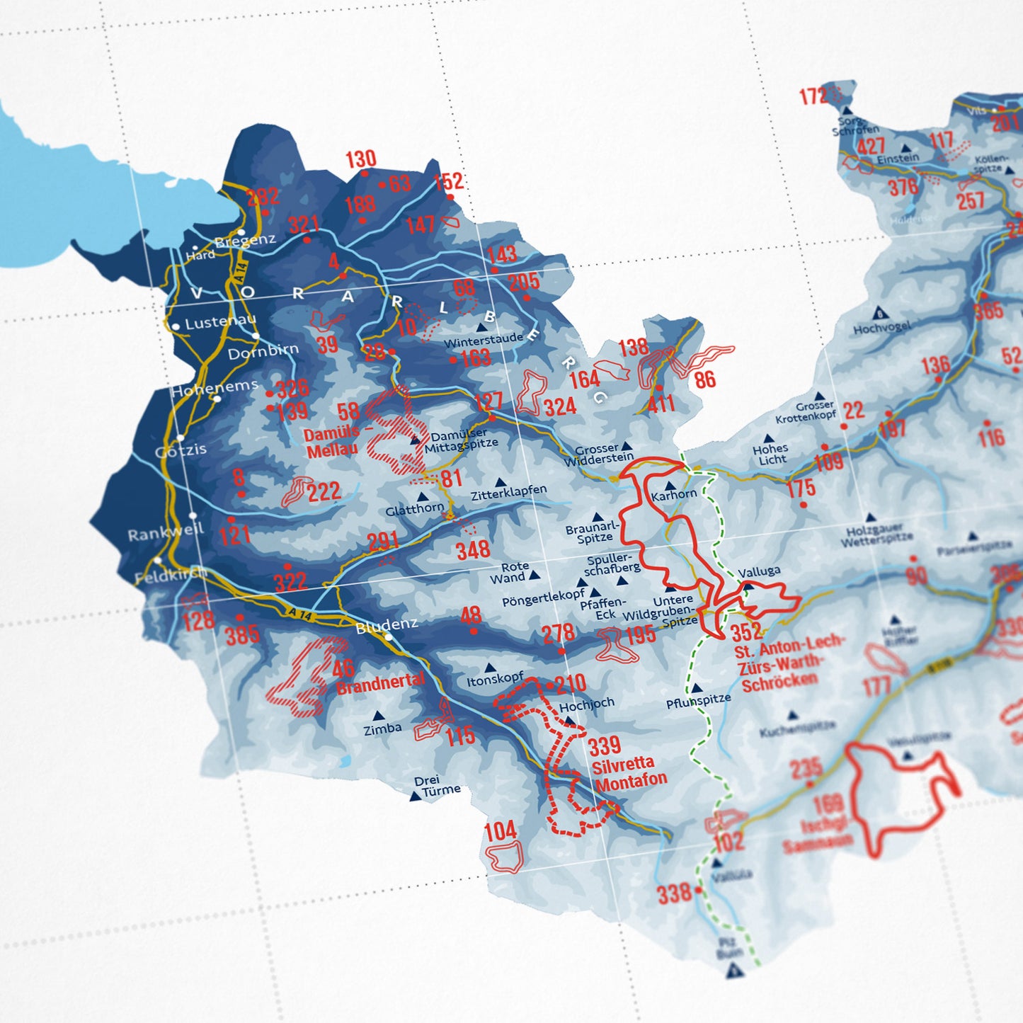 Detail view: Ski Resorts of Austria as a Wandkarte (1 of 5)