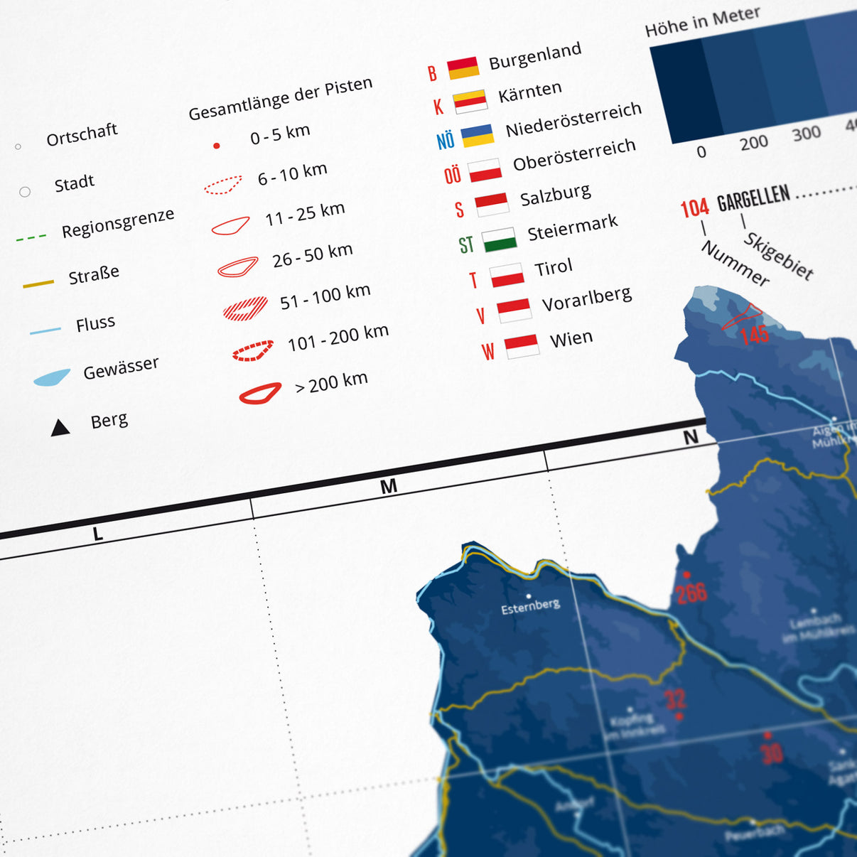Detail view: Ski Resorts of Austria as a Wandkarte (3 of 5)