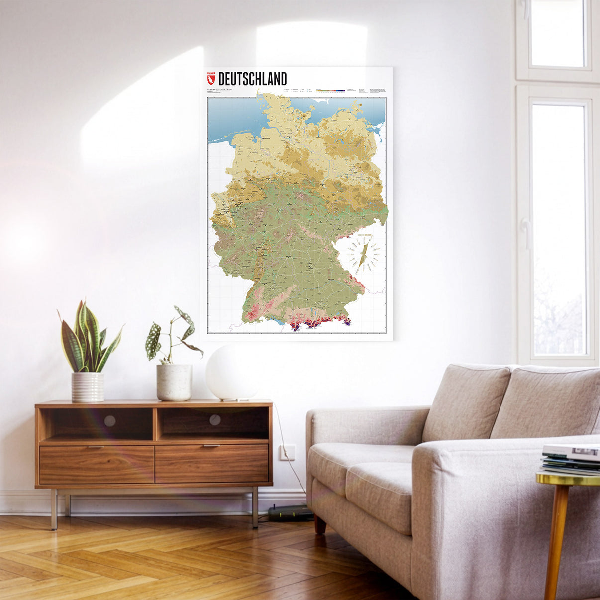 Deutschlandkarte als Wandkarte an einer Wand hängend