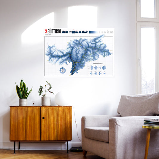 South Tyrol Map as a Wandkarte hanging on a wall