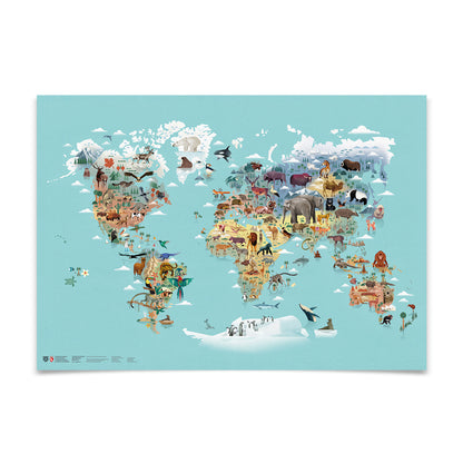 Die Welt der Tiere – illustrierte Wandkarte von Marmota Maps