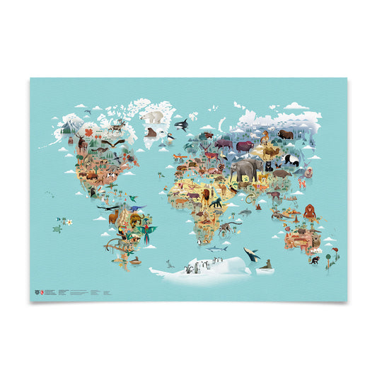 Die Welt der Tiere – illustrierte Wandkarte von Marmota Maps