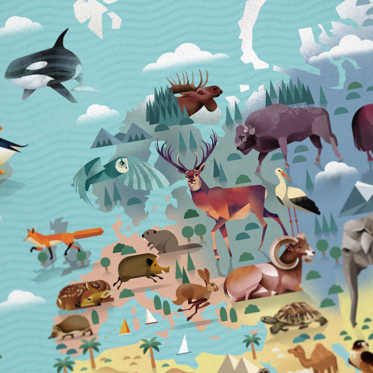 Die Welt der Tiere als Wandkarte an einer Wand hängend