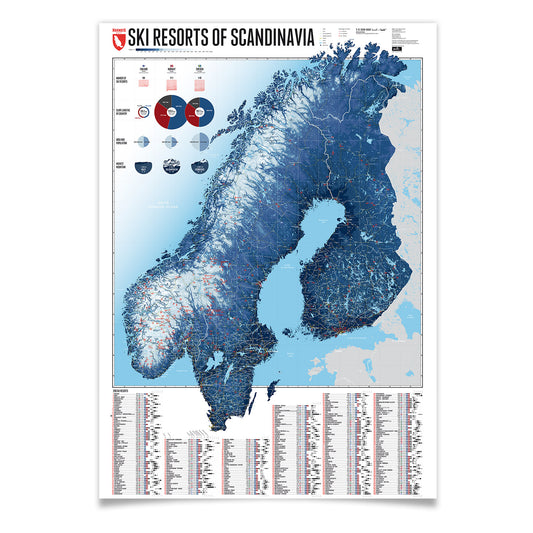Skigebiete Skandinaviens – illustrierte Wandkarte von Marmota Maps