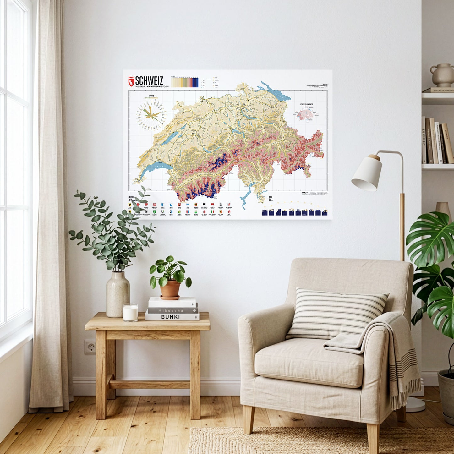 Schweiz Karte als Wandkarte an einer Wand hängend