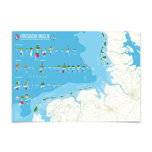 Nordsee – die friesischen Inseln – illustrierte Wandkarte von Marmota Maps