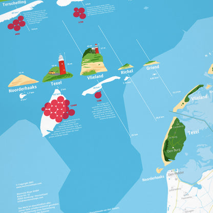 Detailansicht: Nordsee – die friesischen Inseln als Wandkarte (1 von 4)