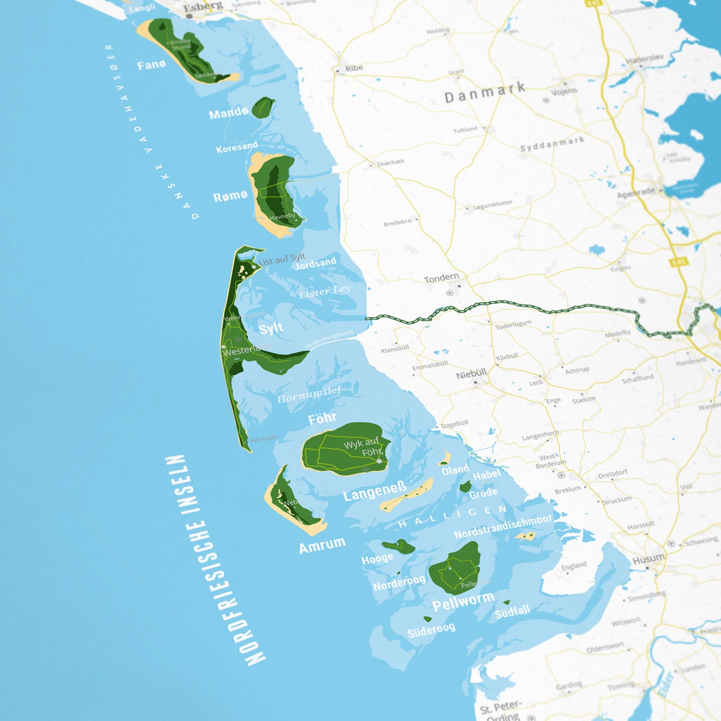Detailansicht: Nordsee – die friesischen Inseln als Wandkarte (3 von 4)