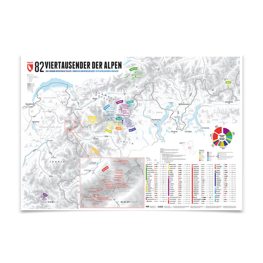 82 Viertausender der Alpen – illustrierte Wandkarte von Marmota Maps