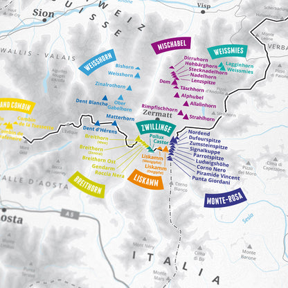 Detailansicht: 82 Viertausender der Alpen als Wandkarte (1 von 4)