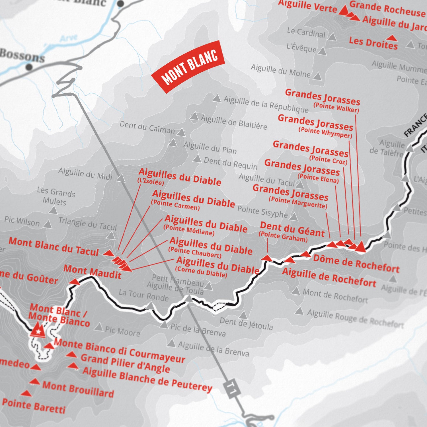 Detailansicht: 82 Viertausender der Alpen als Wandkarte (2 von 4)