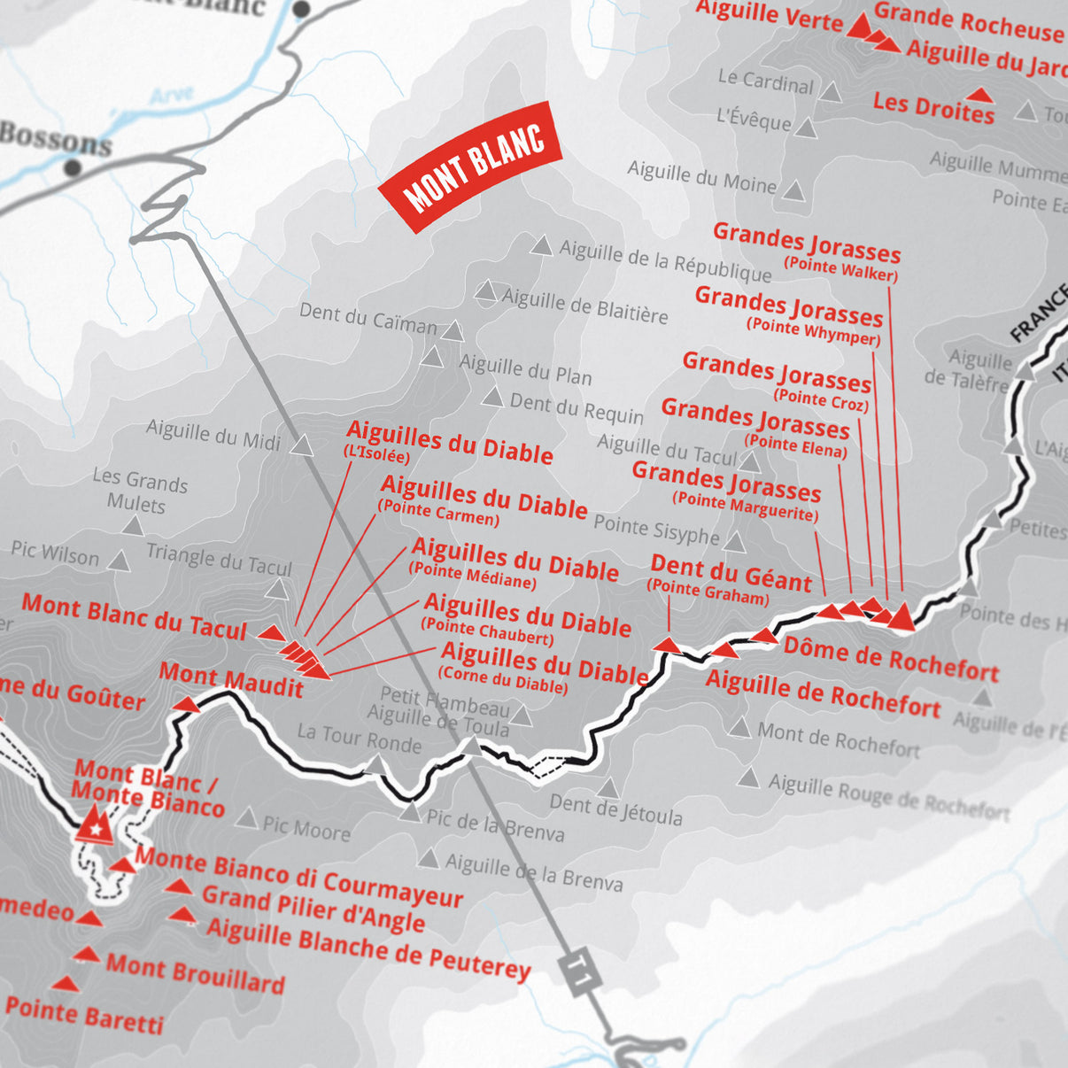 Detail view: 82 four-thousand-meter peaks of the Alps as a Wandkarte (2 of 4)