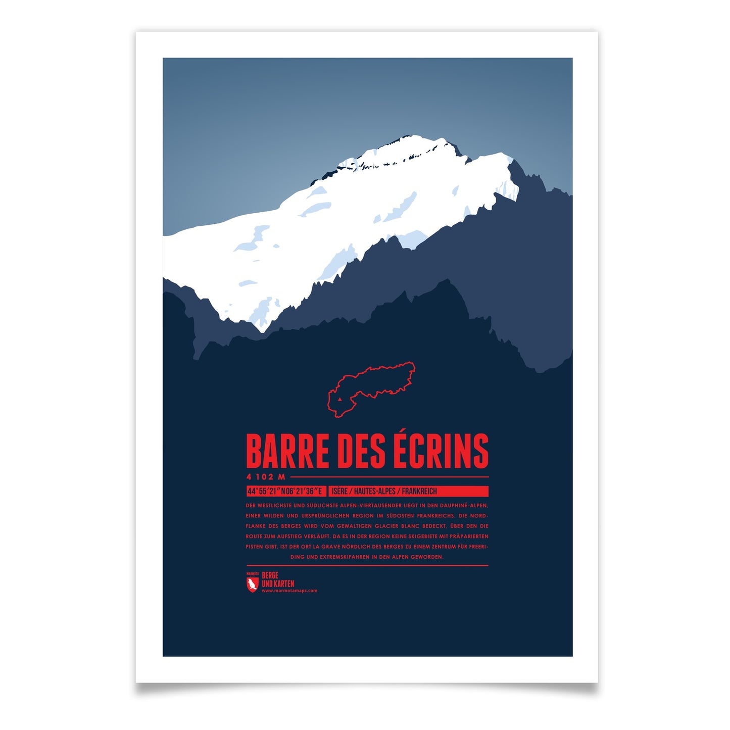 Barre des Écrins als illustrierter Druck von Marmota Maps (4102 m, Dauphiné-Alpen)