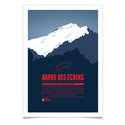 Barre des Écrins als illustrierter Druck von Marmota Maps (4102 m, Dauphiné-Alpen)