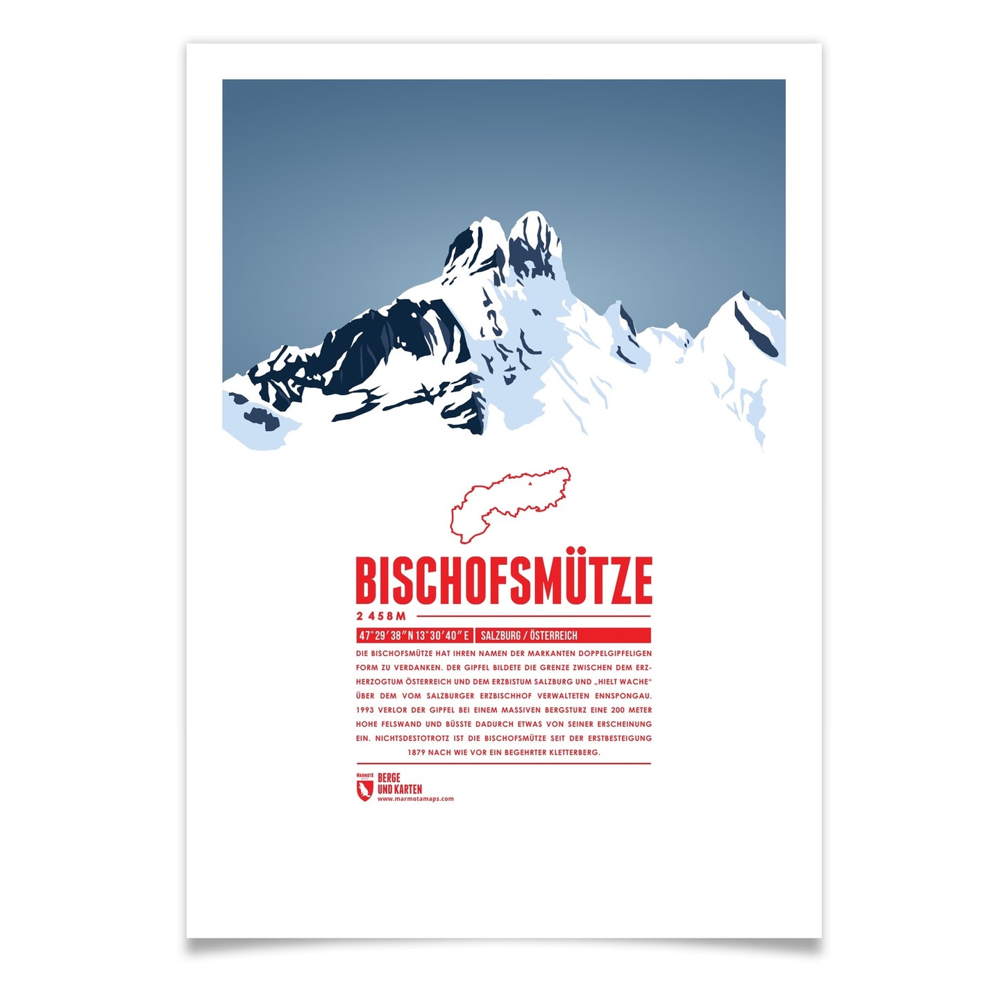 Bischofsmütze als illustrierter Druck von Marmota Maps (2458 m, Dachsteingebirge)