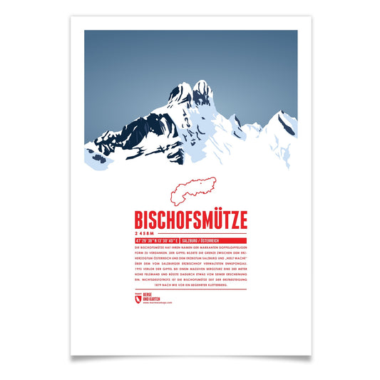 Bischofsmütze als illustrierter Druck von Marmota Maps (2458 m, Dachsteingebirge)