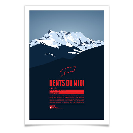 Dents du Midi als illustrierter Druck von Marmota Maps (3257 m, Savoyer Voralpen)