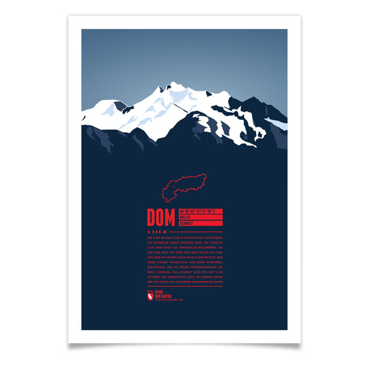 Dom als illustrierter Druck von Marmota Maps (4545 m, Walliser Alpen)