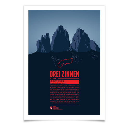 Drei Zinnen als illustrierter Druck von Marmota Maps (2999 m, Dolomiten)