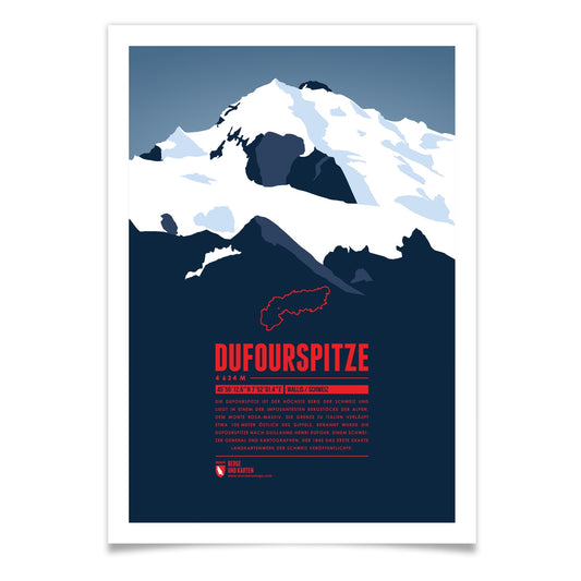 Dufourspitze als illustrierter Druck von Marmota Maps (4634 m, Walliser Alpen)