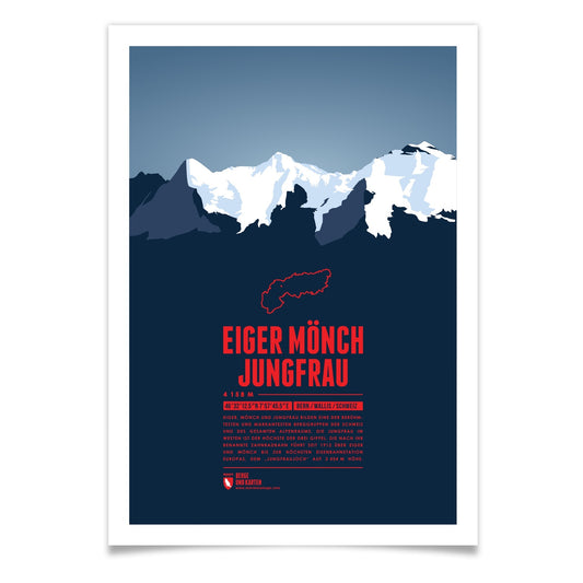 Eiger - Mönch - Jungfrau als illustrierter Druck von Marmota Maps (4158 m, Berner Alpen)