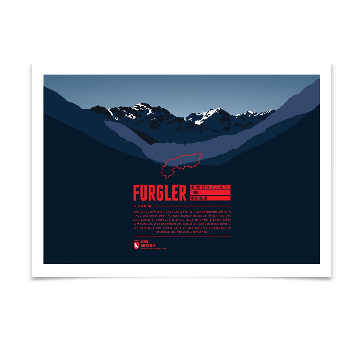 Furgler als illustrierter Druck von Marmota Maps (3004 m, Samnaungruppe)