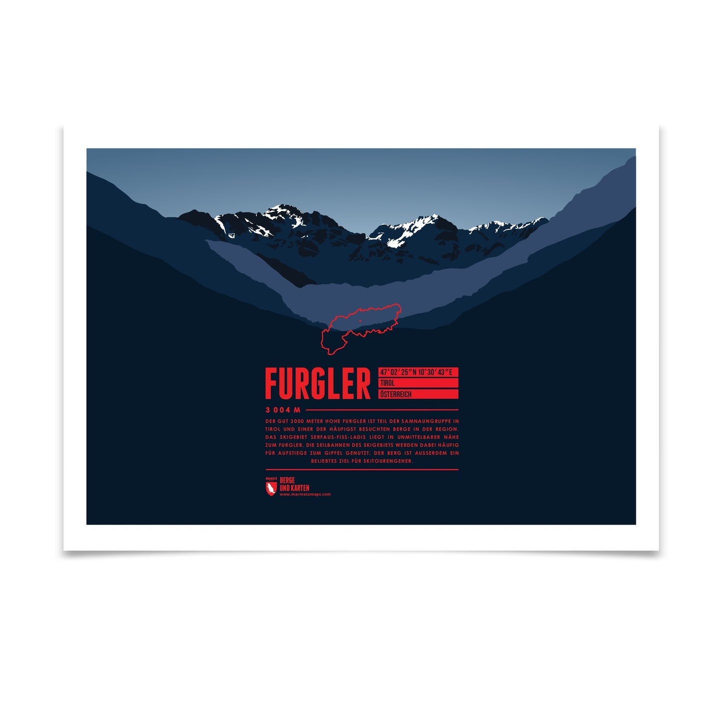 Furgler als illustrierter Druck von Marmota Maps (3004 m, Samnaungruppe)