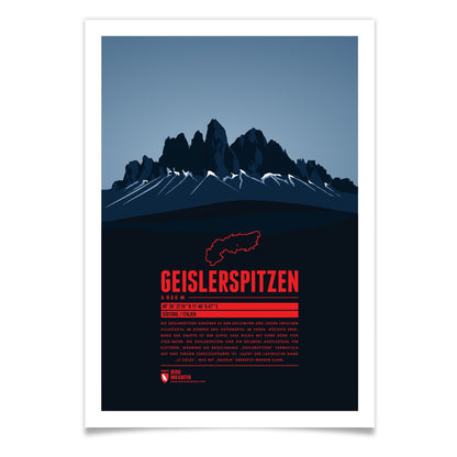 Geislerspitzen als illustrierter Druck von Marmota Maps (3025 m, Dolomiten)