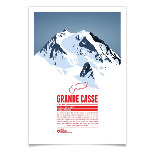 Grande Casse als illustrierter Druck von Marmota Maps (3855 m, Grajische Alpen)