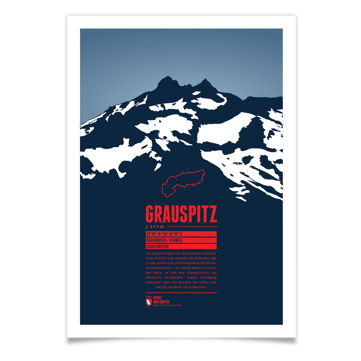 Grauspitz als illustrierter Druck von Marmota Maps (2599 m, Rätikon)