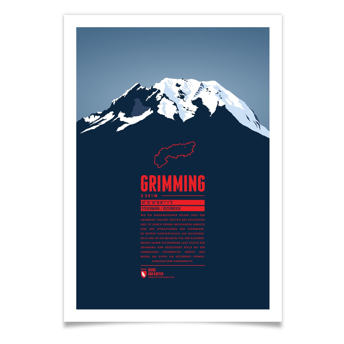 Grimming als illustrierter Druck von Marmota Maps (2351 m, Dachsteingebirge)