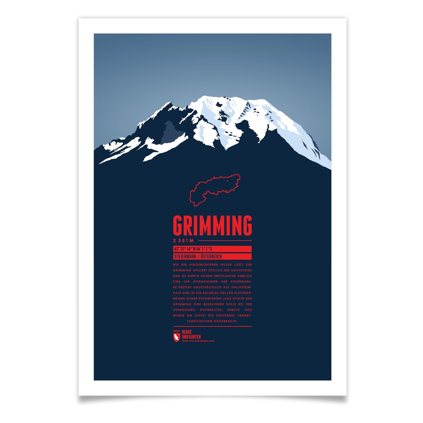 Grimming als illustrierter Druck von Marmota Maps (2351 m, Dachsteingebirge)