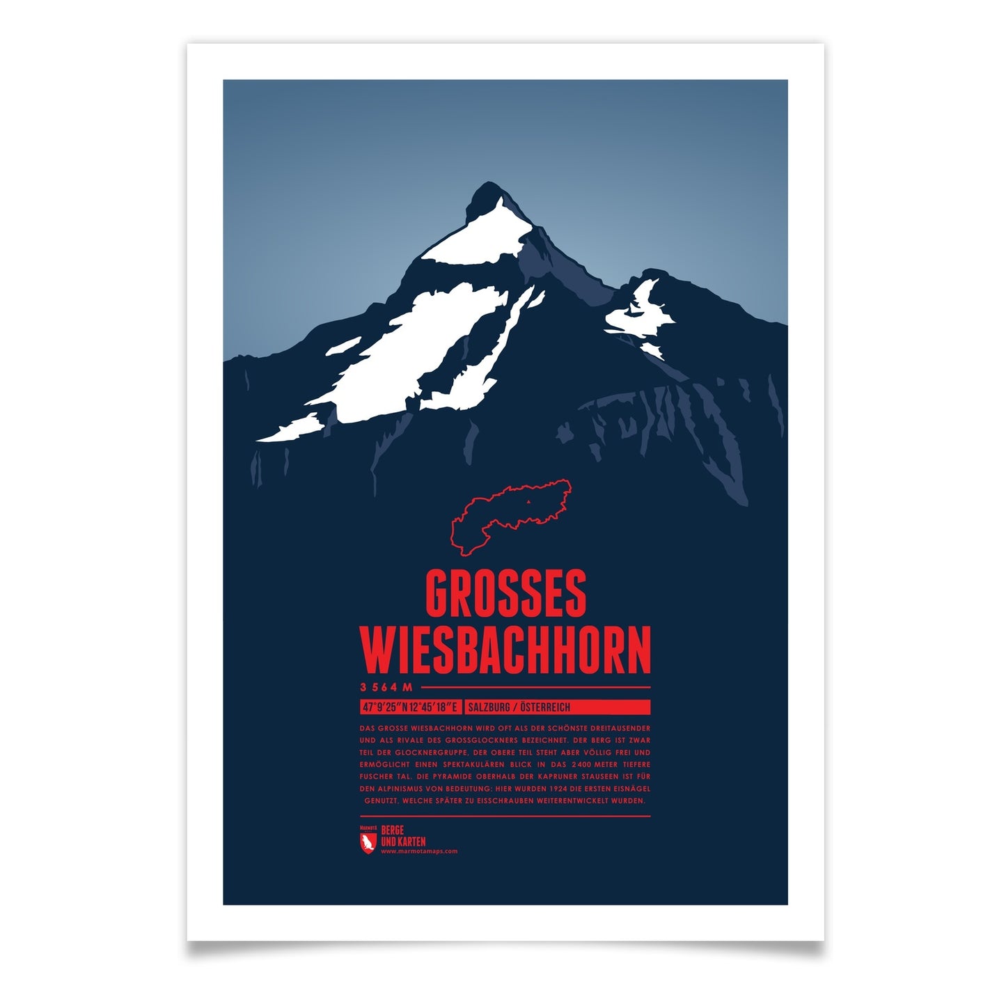 Großes Wiesbachhorn als illustrierter Druck von Marmota Maps (3564 m, Hohe Tauern)