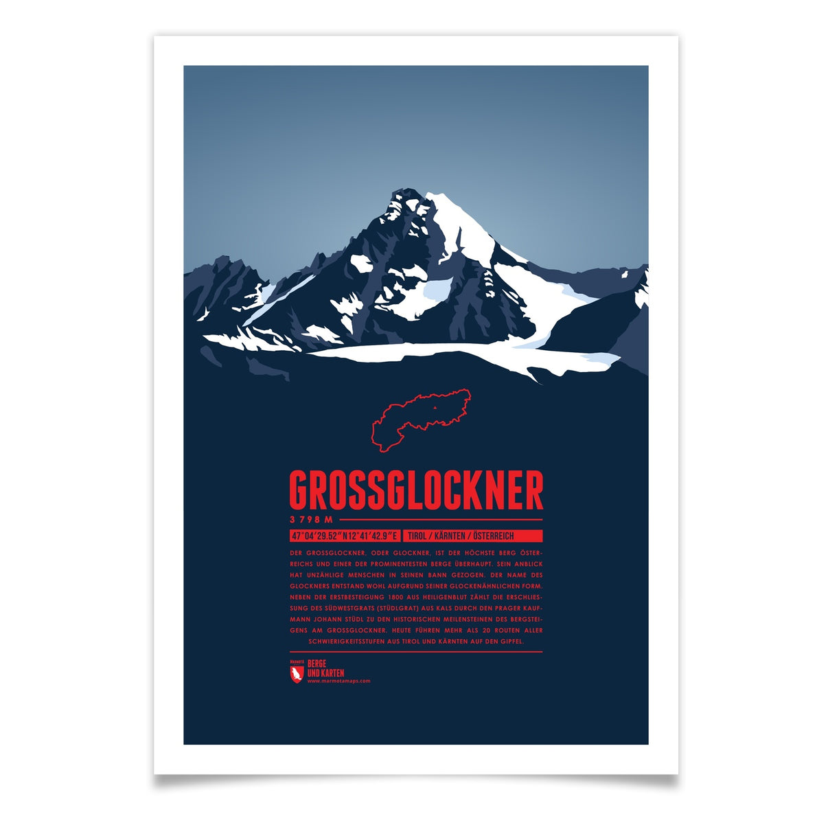 Großglockner (Tirol) als illustrierter Druck von Marmota Maps (3798 m, Hohe Tauern)