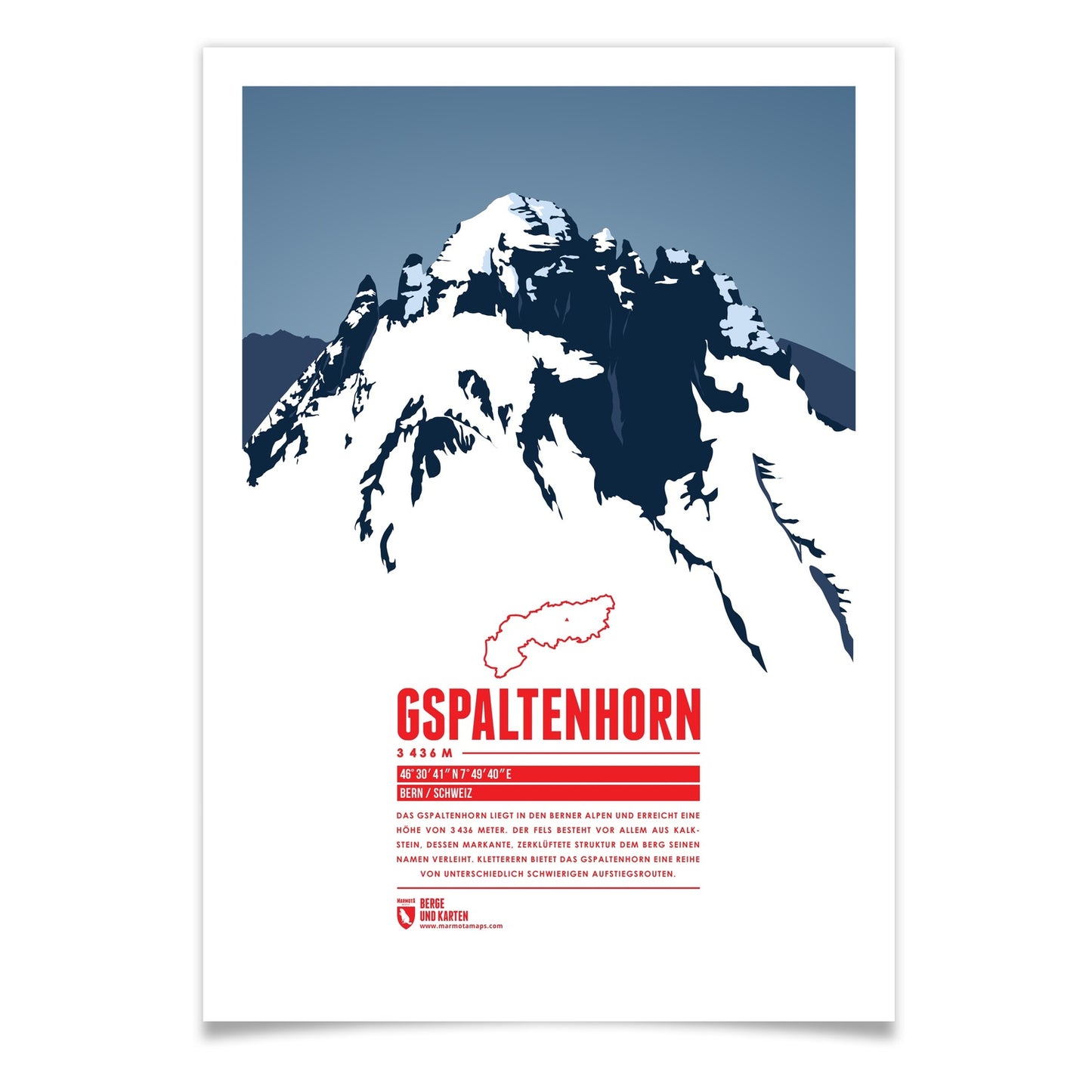 Gspaltenhorn als illustrierter Druck von Marmota Maps (3436 m, Berner Alpen)