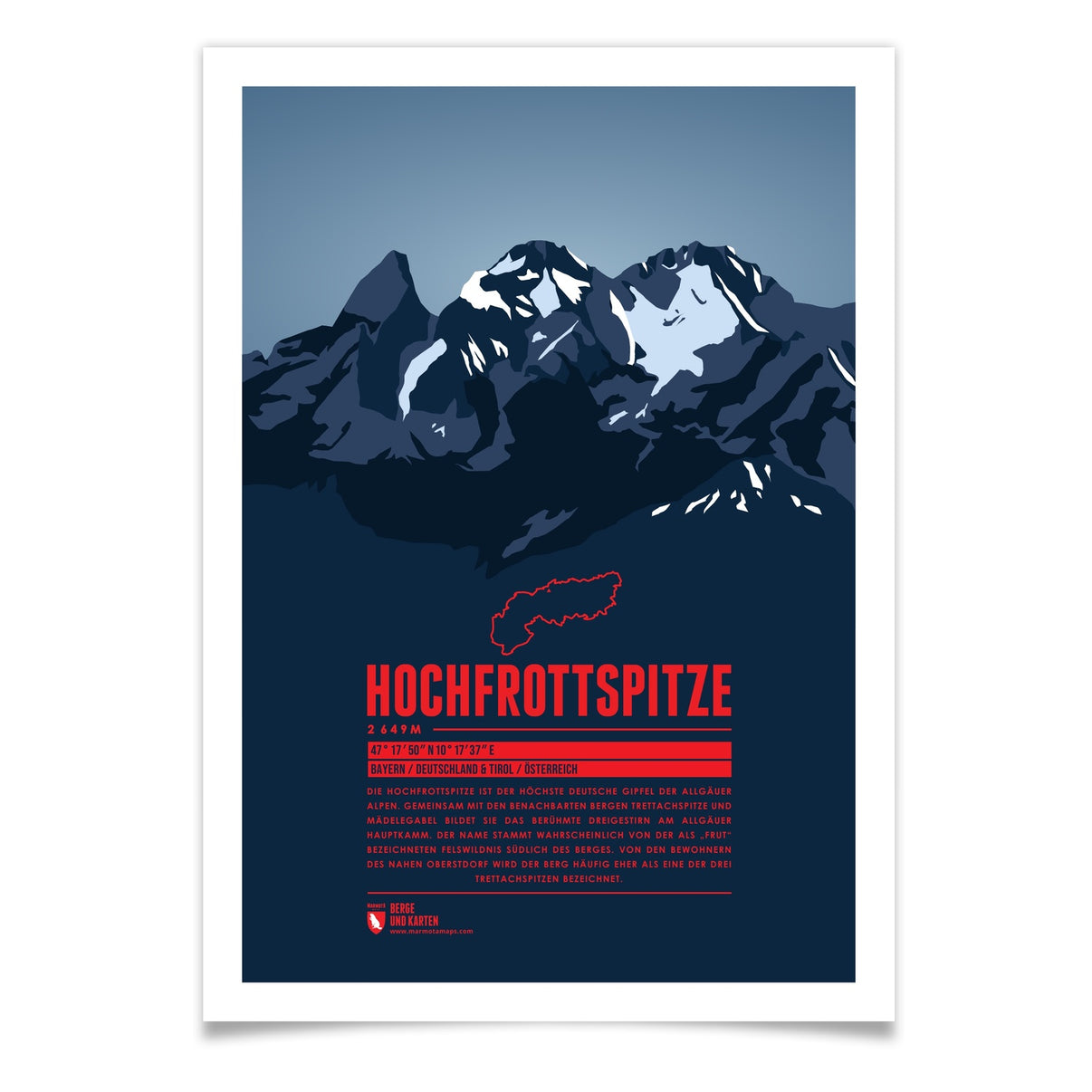 Hochfrottspitze als illustrierter Druck von Marmota Maps (2649 m, Allgäuer Alpen)
