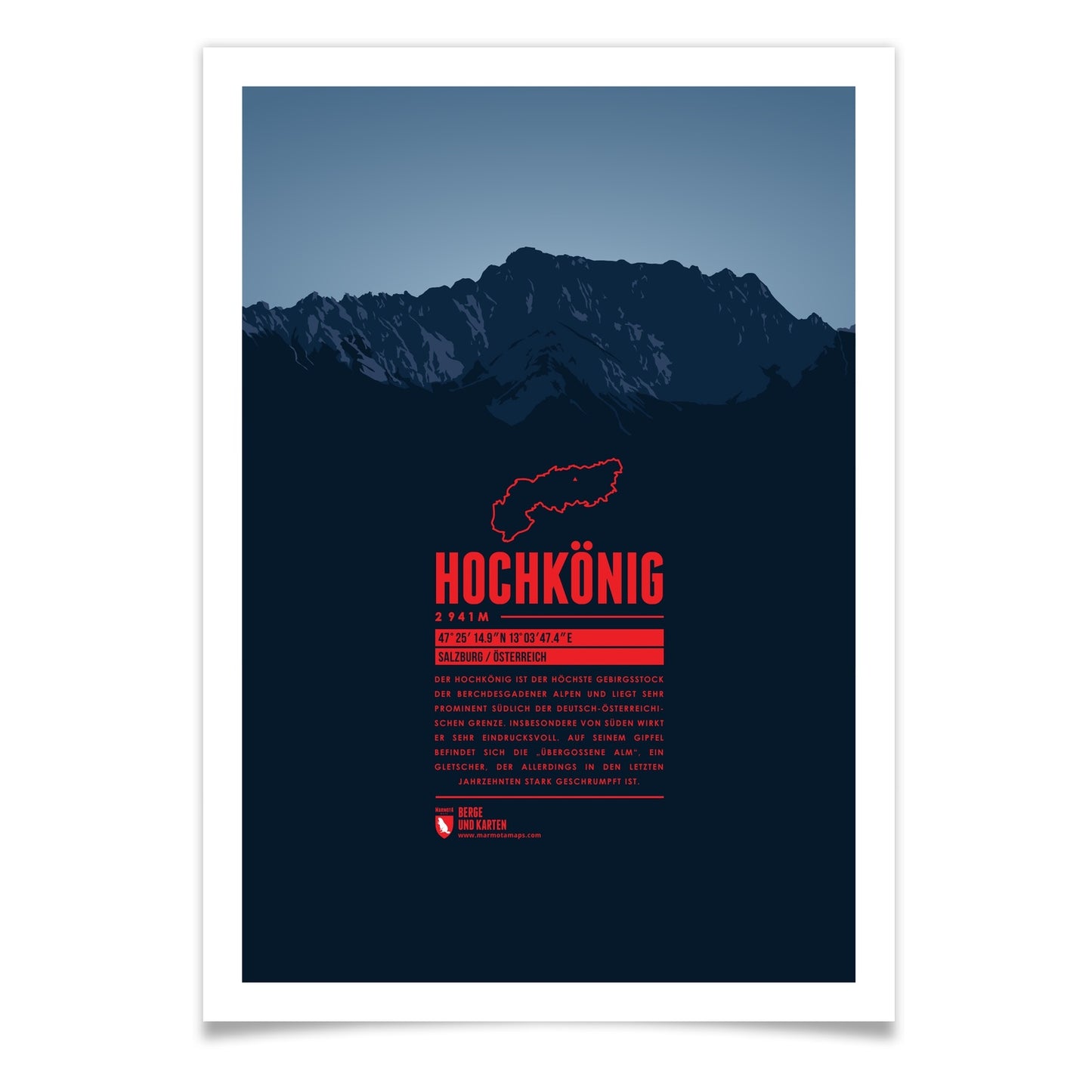 Hochkönig als illustrierter Druck von Marmota Maps (2941 m, Nördliche Kalkalpen)