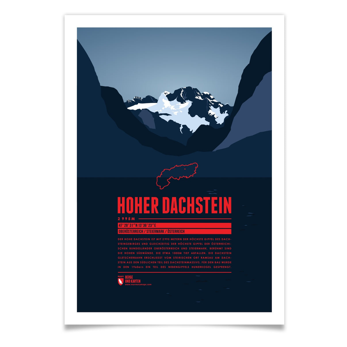 Hoher Dachstein als illustrierter Druck von Marmota Maps (2995 m, Dachsteingebirge)