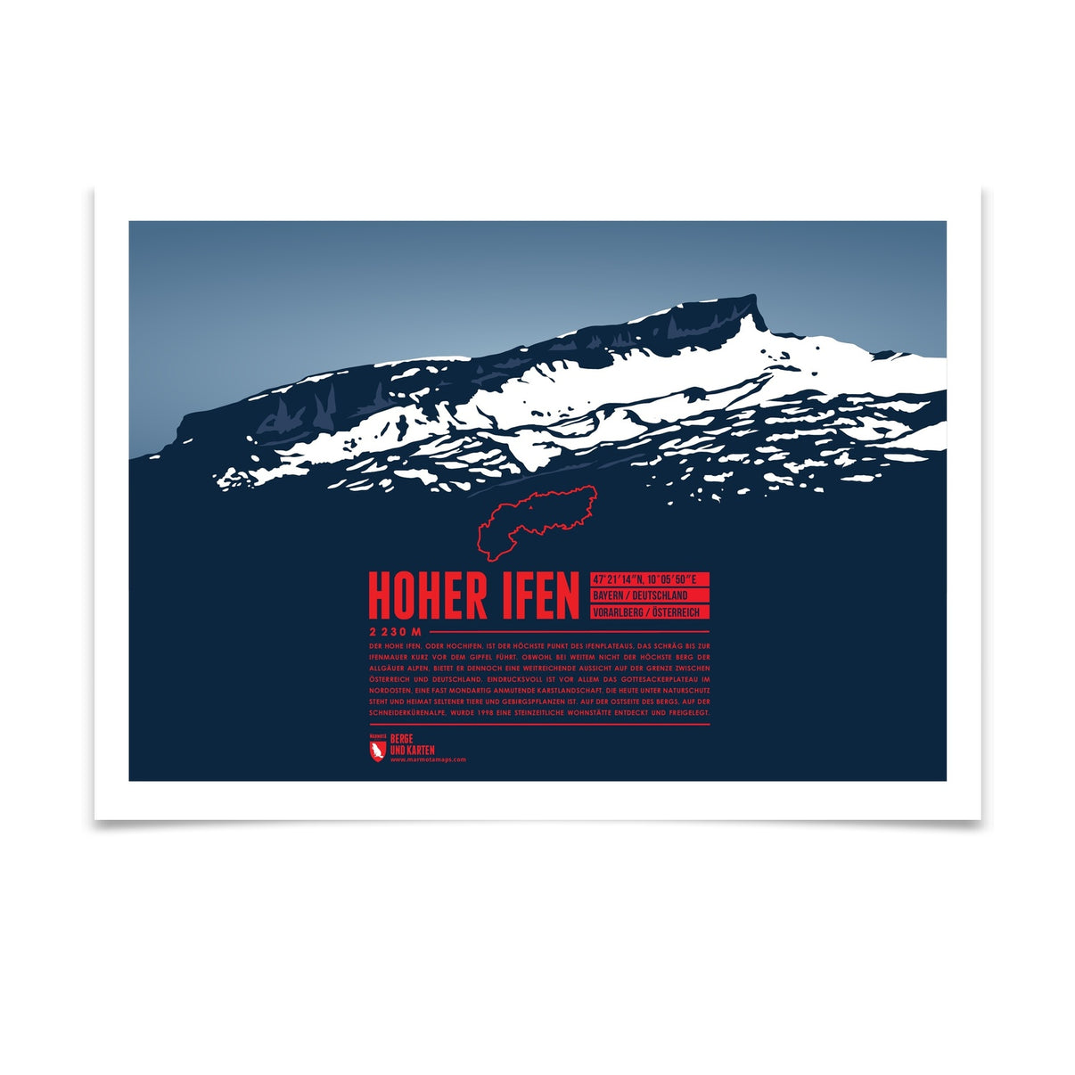 Hoher Ifen als illustrierter Druck von Marmota Maps (2230 m, Allgäuer Alpen)