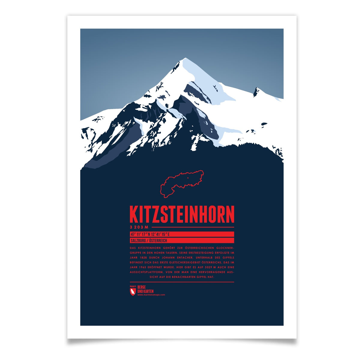 Kitzsteinhorn als illustrierter Druck von Marmota Maps (3203 m, Hohe Tauern)