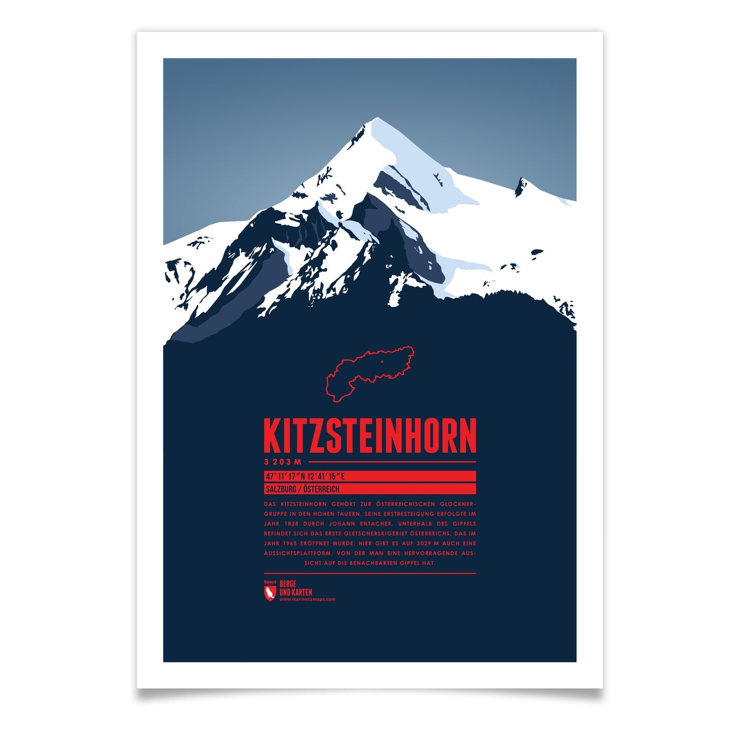 Kitzsteinhorn als illustrierter Druck von Marmota Maps (3203 m, Hohe Tauern)
