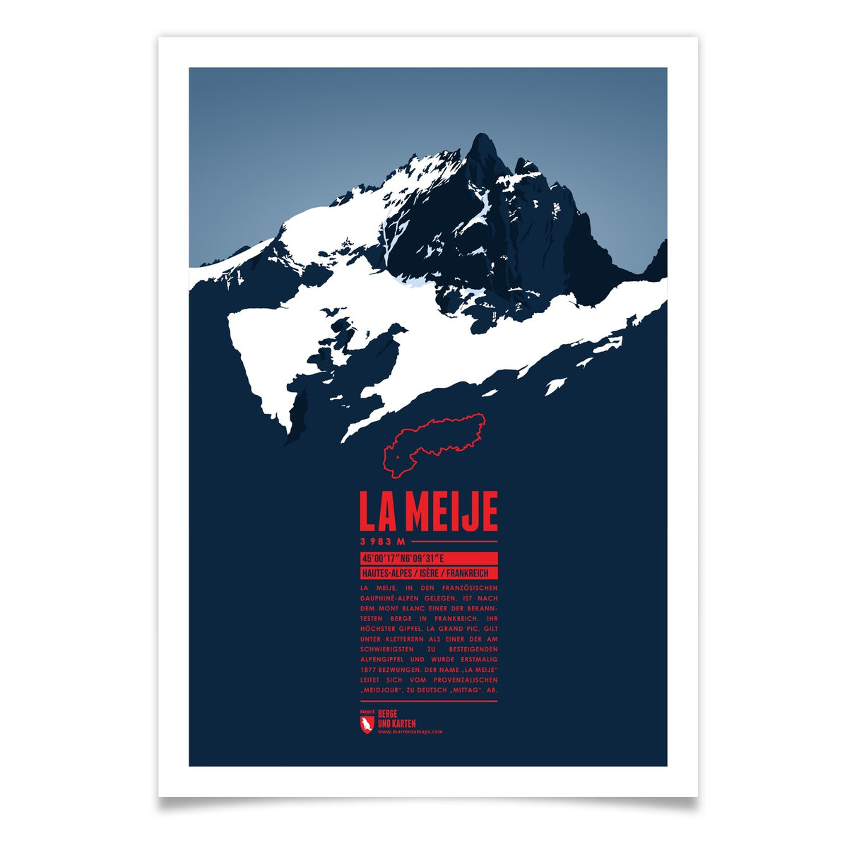 La Meije als illustrierter Druck von Marmota Maps (3983 m, Dauphiné-Alpen)
