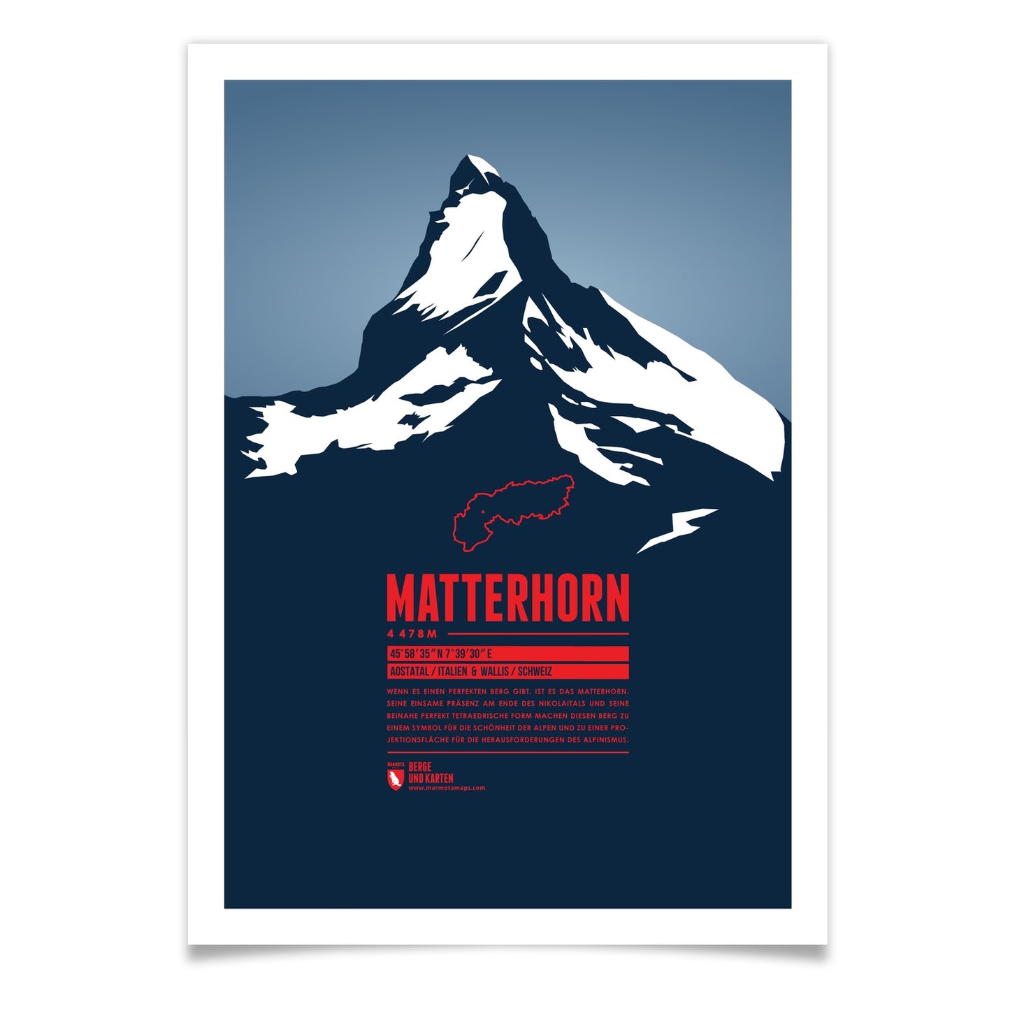 Matterhorn als illustrierter Druck von Marmota Maps auf Papier (4478 m, Walliser Alpen)