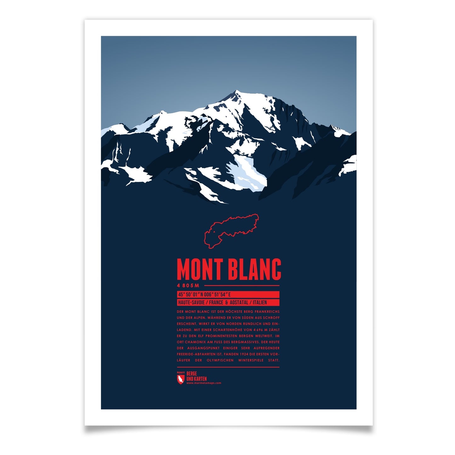 Mont Blanc als illustrierter Druck von Marmota Maps (4809 m, Grajische Alpen)