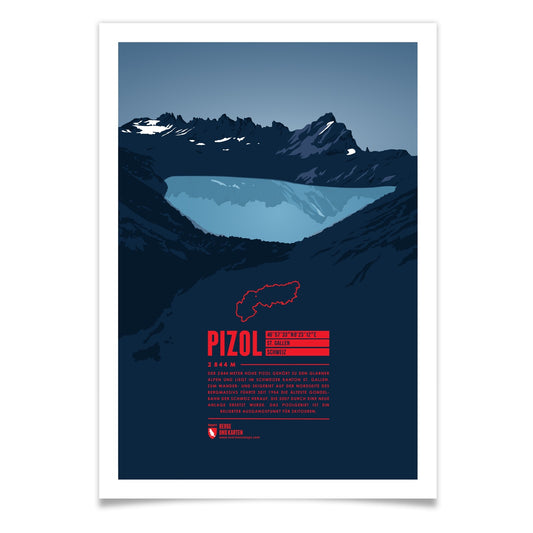 Pizol als illustrierter Druck von Marmota Maps (2844 m, Glarner Alpen)
