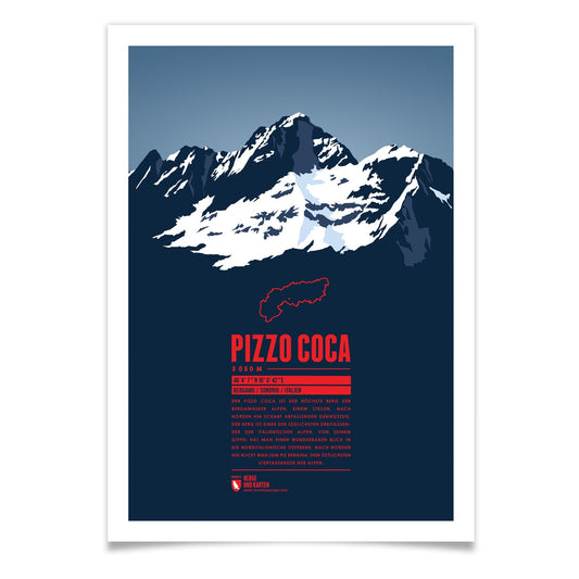 Pizzo Coca als illustrierter Druck von Marmota Maps (3050 m, Bergamasker Alpen)